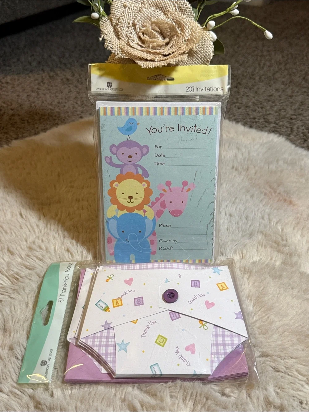 ✨American Greeting Cute Jungle Baby Invitations and Thank You Cards Set ✨